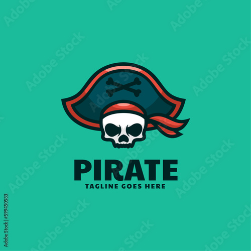 Vector Logo Illustration Pirate Mascot Cartoon Style.