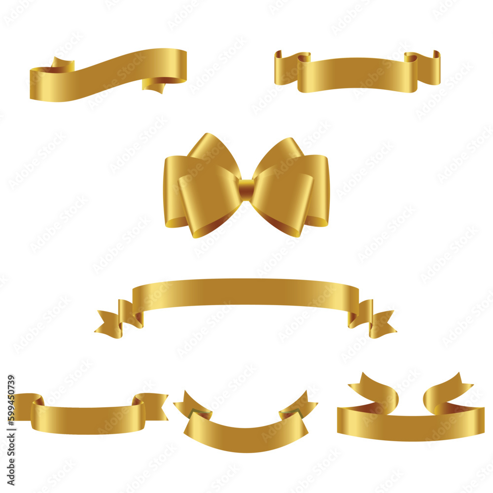 Gold Ribbon Set InIsolated White Background, Vector Illustration Gold Ribbon Set InIsolated White Background, Vector Illustration