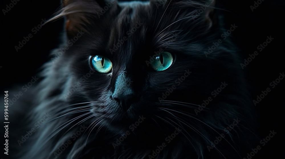 Dreamy glowing bright green eyes on a long haired Dreamy glowing bright green eyes on a long haired