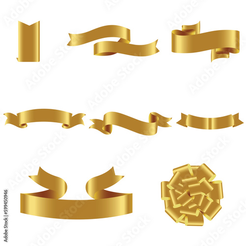 Gold Ribbon Set InIsolated White Background, Vector Illustration