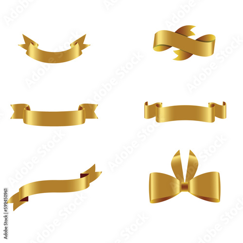 Gold Ribbon Set InIsolated White Background, Vector Illustration