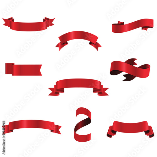 Red Ribbon Set InIsolated White Background, Vector Illustration