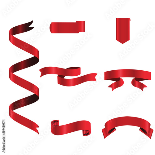 Red Ribbon Set InIsolated White Background, Vector Illustration