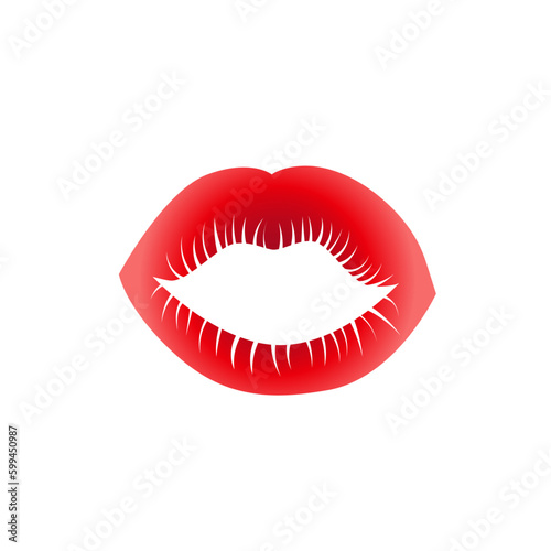 Red lips isolated on white background.