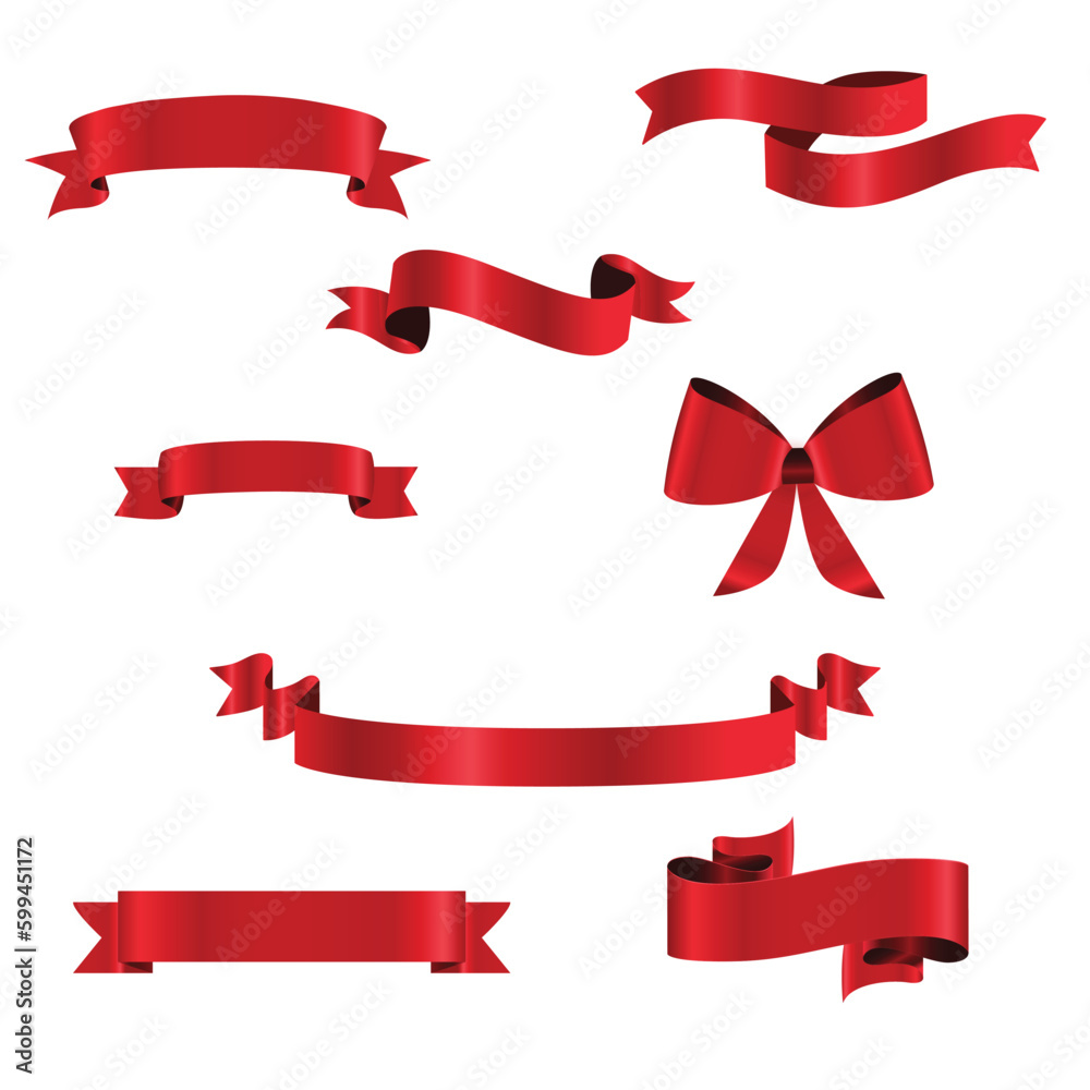 Red Ribbon Set InIsolated White Background, Vector Illustration Red Ribbon Set InIsolated White Background, Vector Illustration
