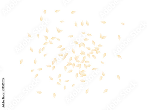 Top view of white sesame seeds scatter over the cut out background, flat vector.