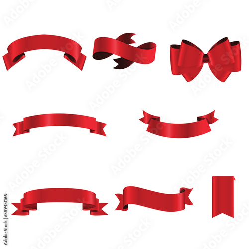 Red Ribbon Set InIsolated White Background, Vector Illustration