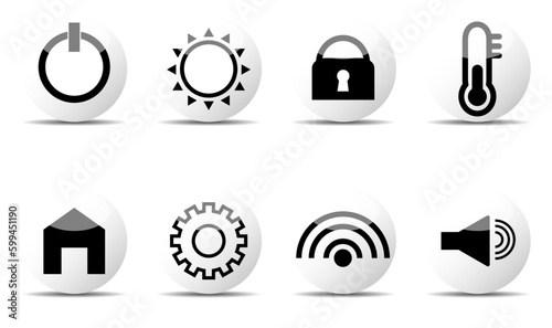 Smart home icon button for control such as power, light, lock or security, temperature, wifi, sound, setting of house.
