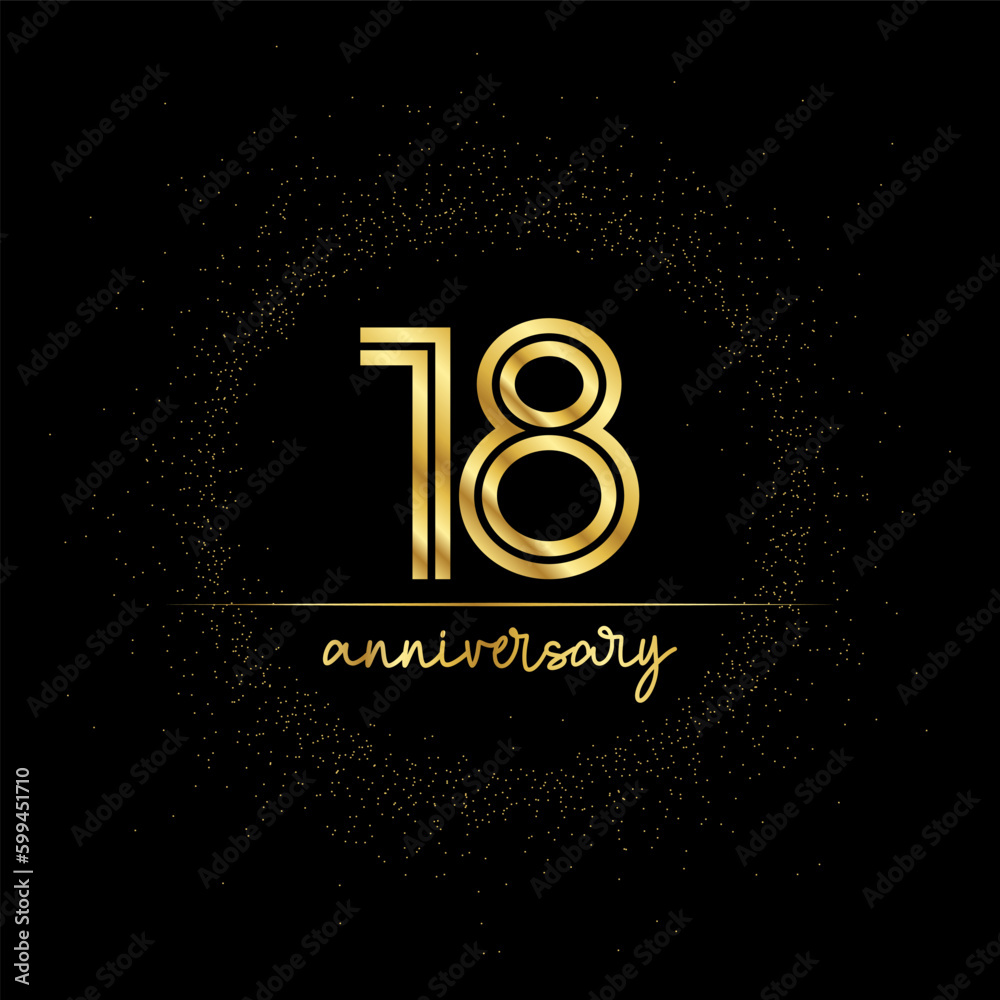 18 years golden number for anniversary with golden glitter and line on ...