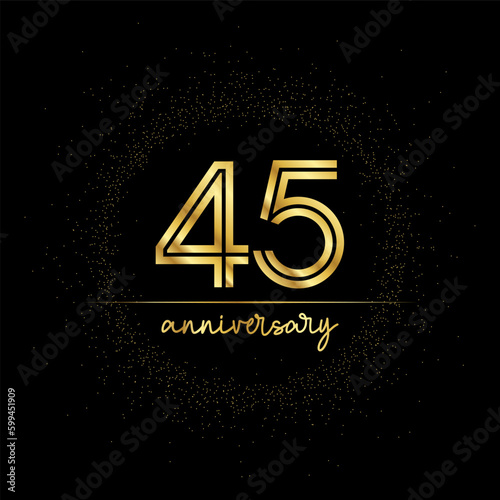 45 years golden number for anniversary with golden glitter and line on a black background photo