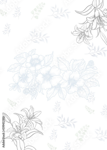 invitation template with flowers and leaves background