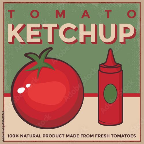 Tomato ketchup retro advertisement poster vector template