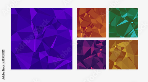 set of square dark colorful backgrounds with triangles 