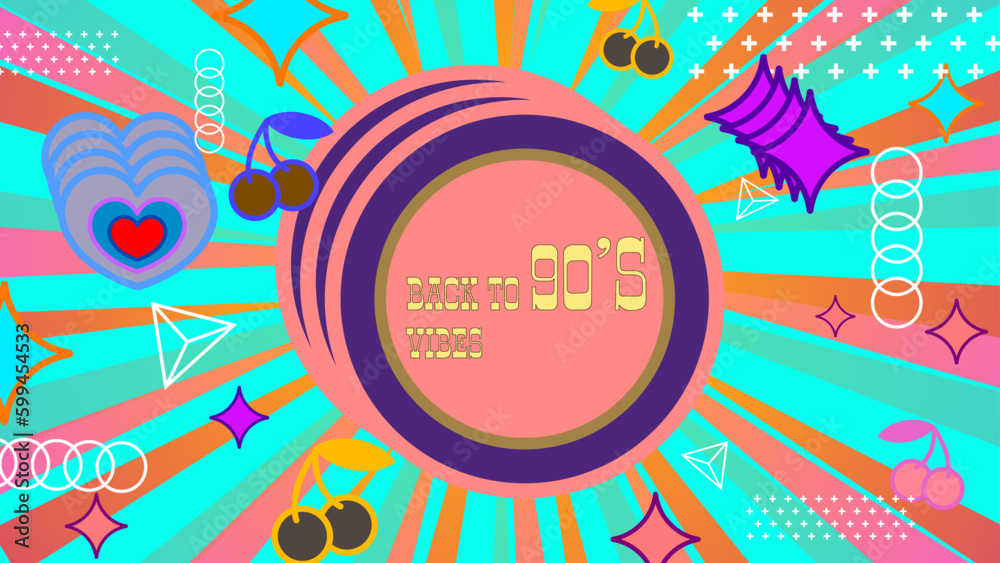 Fototapeta premium Vector colorful colourful hand drawn nostalgic 90's background