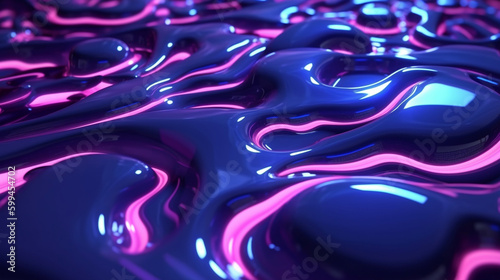 Futuristic Abstract Purple, Blue, and Pink Neon Liquid Sci Fi Shapes Background - Melting, Dripping, Swirling and Bubbling into One Another, Reflective with Metallic Sheen - Generative AI