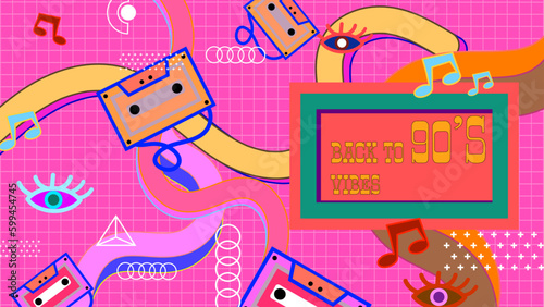 Vector colorful memphis style nostalgic background 90 colorful colourful