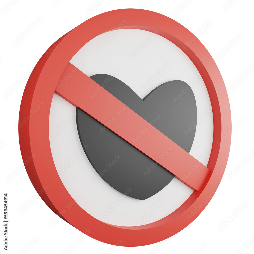 No love sign icon isolated on transparent background , 3D render red mandatory sign No love sign icon isolated on transparent background , 3D render red mandatory sign