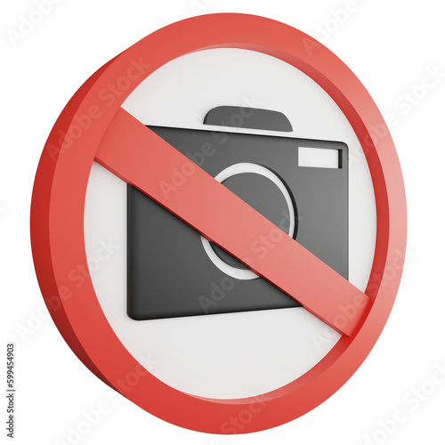 No camera sign icon isolated on transparent background , 3D render red mandatory sign