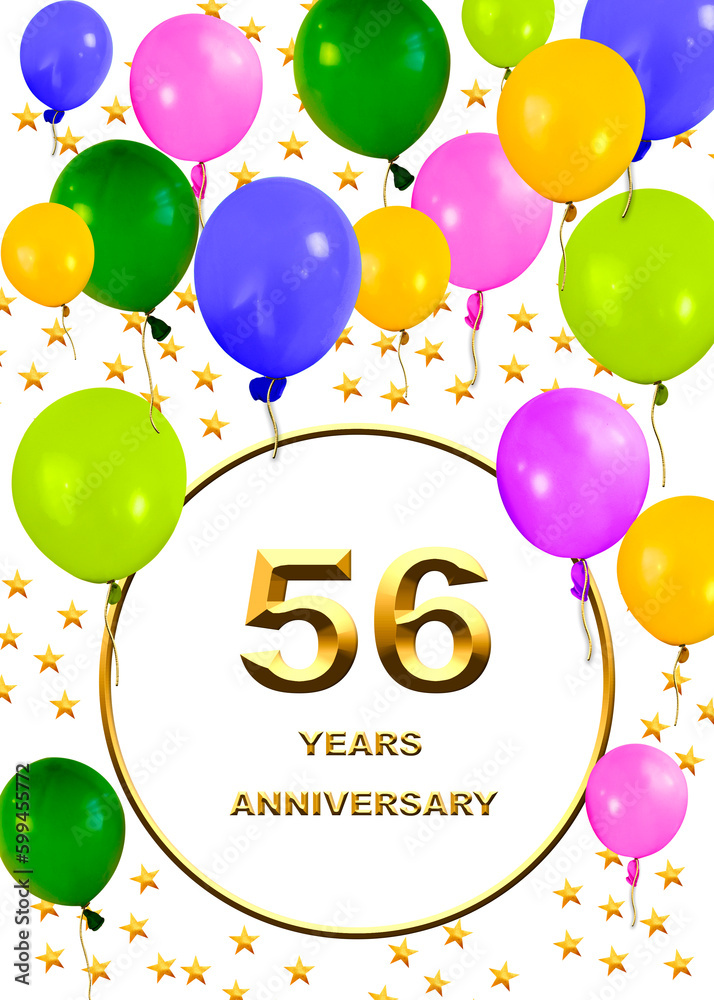 3d illustration, 56 anniversary. golden numbers on a festive background. poster or card for anniversary celebration, party 3d illustration, 56 anniversary. golden numbers on a festive background. poster or card for anniversary celebration, party