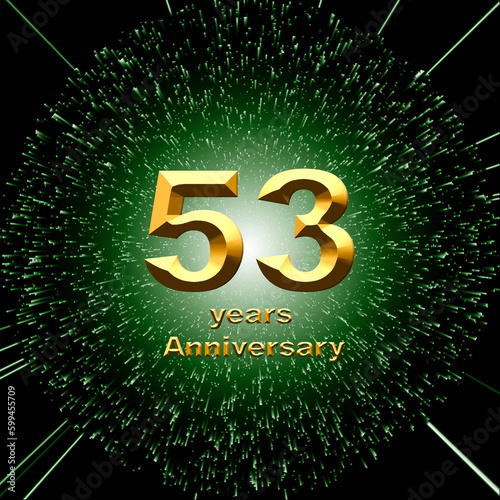 3d illustration, 53 anniversary. golden numbers on a festive background. poster or card for anniversary celebration, party