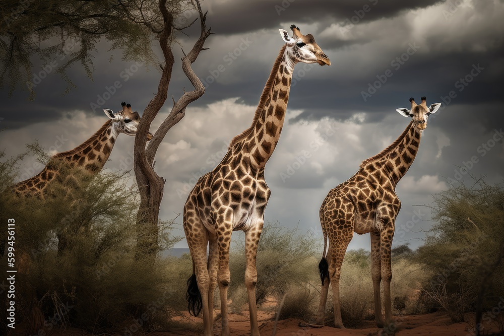Obraz premium Giraffe in its Natural Habitat. Generative AI
