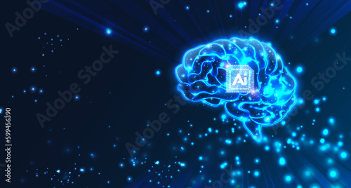 Wallpaper Mural AI technology concept chipset on abstract shinny gradient brain in futuristic style blue tone background Torontodigital.ca