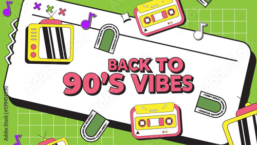 Foto Vector colorful colourful hand drawn flat nostalgic 90's social media post templ