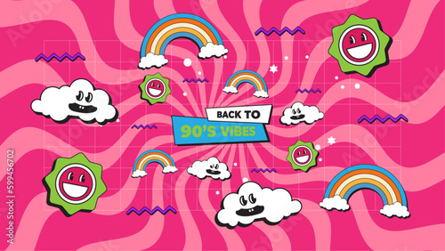 Vector colorful memphis style nostalgic background 90 colorful colourful