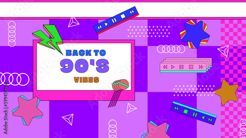 Vector 90s retro party cartoon background illustration in trendy flat style design colorful colourful