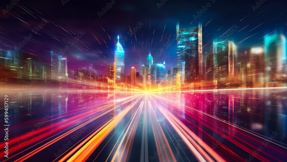 Visionary data flow blurs on fast road Visionary data flow blurs on fast road