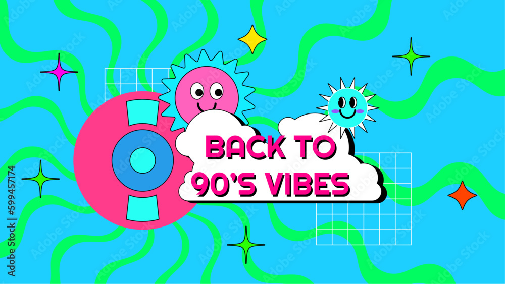 Fototapeta premium Vector colorful memphis style nostalgic background 90 colorful colourful