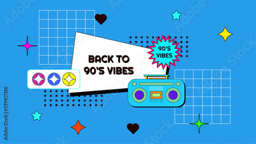 Vector flat style nostalgic background 90 colorful colourful