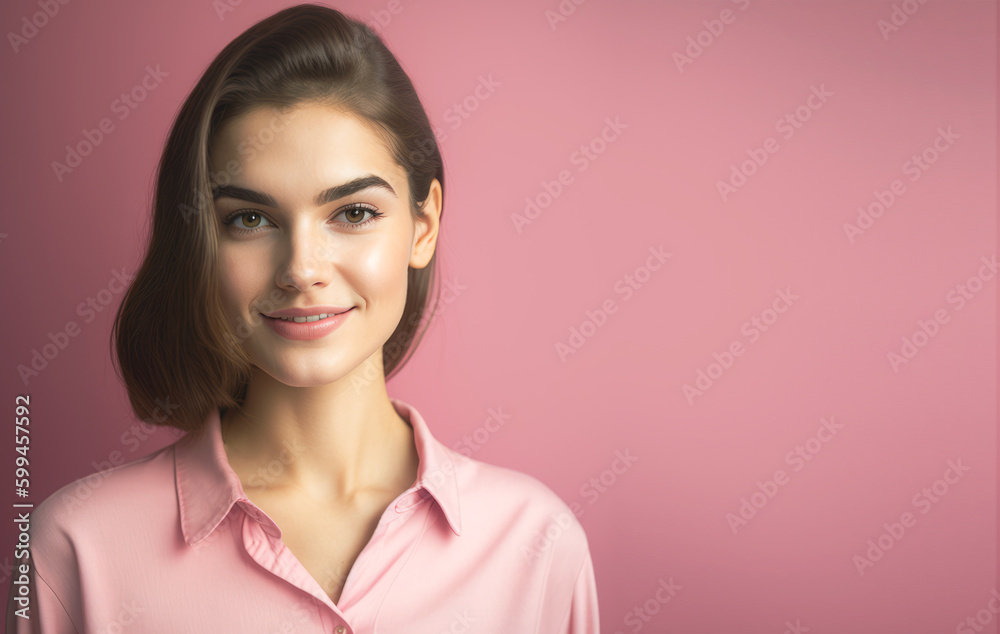 beauty woman in pink shirt , Generative ai beauty woman in pink shirt , Generative ai