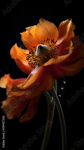 orange flower on black background