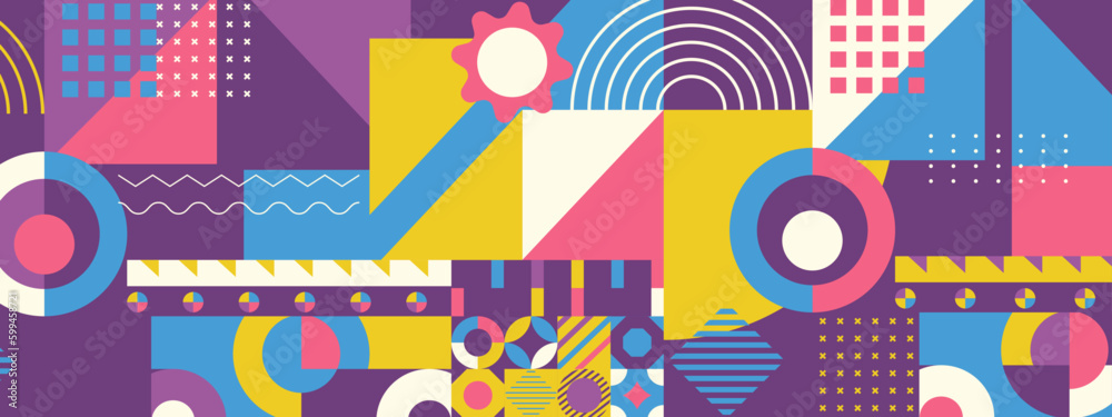 Obraz premium Vector flat geometric retro colorful colourful background