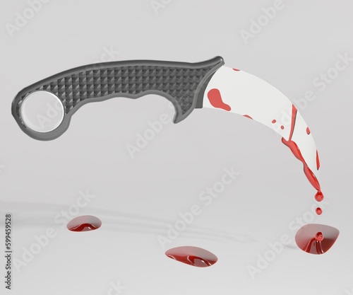 Karambits are curved, claw-like utility and fighting knives with blood dripping 3d rendering photo