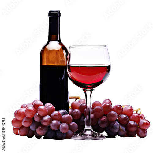 bottle and glass of red wine and grapes