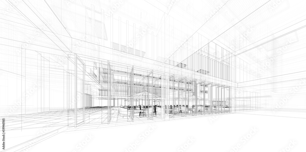Architecture background. Perspective 3d Wireframe of building design and model my own Architecture background. Perspective 3d Wireframe of building design and model my own