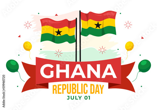Happy Ghana Republic Day Vector Illustration with Waving Flag Background in Flat Cartoon Hand Drawn for Web Banner or Landing Page Templates