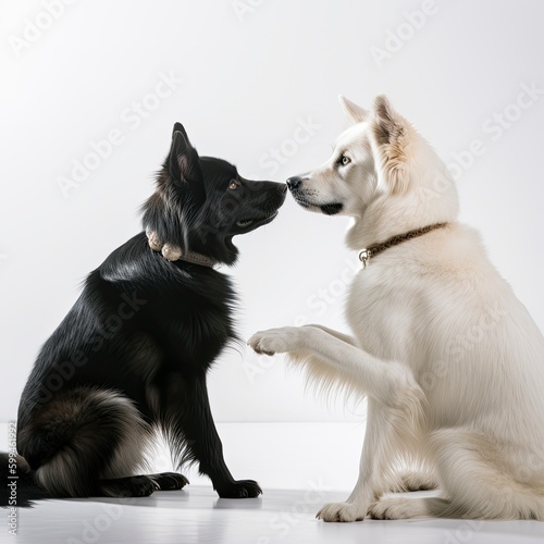 Two dogs, black and white