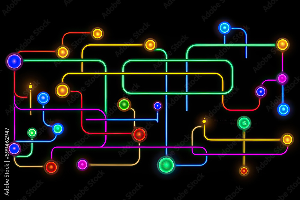 The neon light pattern on the black background The neon light pattern on the black background