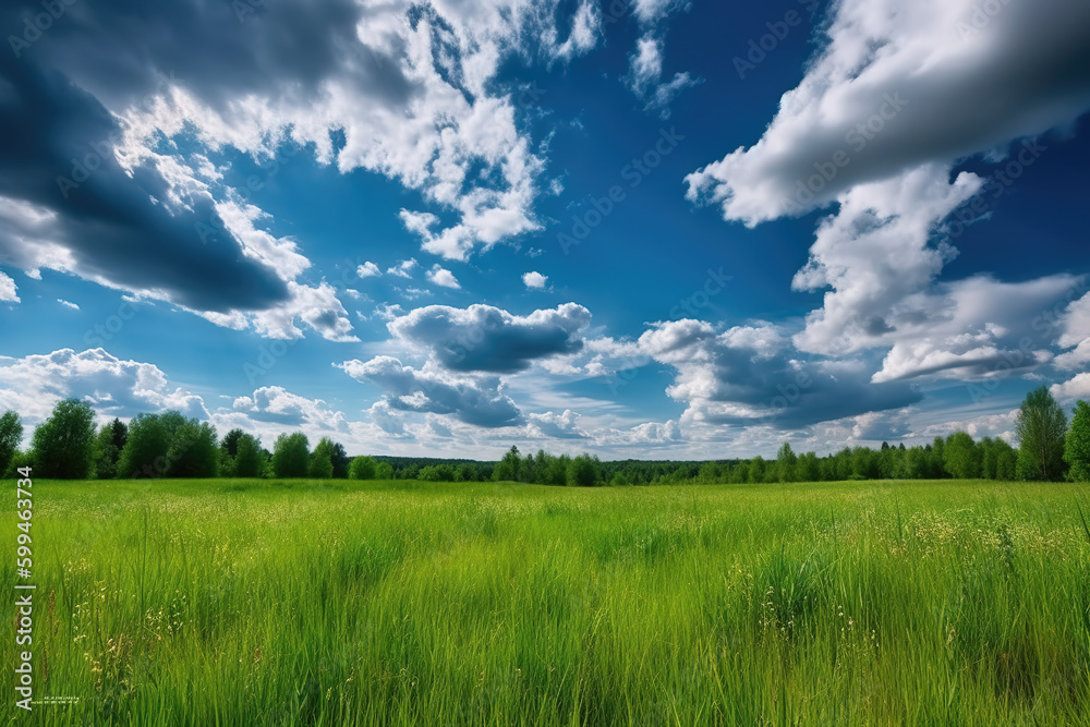 Green Farm Skyline Under Blue Sky and White Clouds