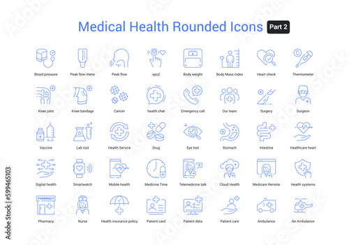 Blue color Medical Health Rounded Icons