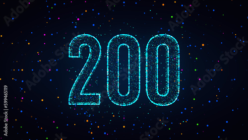 Futuristic Blue Colorful Shiny Number 200 Lines Effect With Square Dots And Lines Sparkle Texture