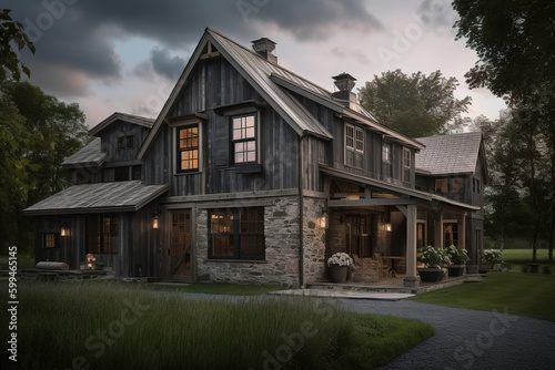 Country house in old traditional style, exterior. Generative AI