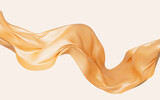 Gold silk fabric, gold cloth material flying in the wind , 3d rendering.