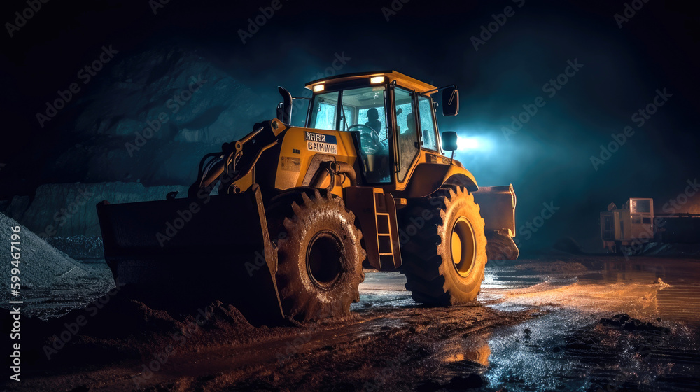 Wheel loader working in a quarry. Generative AI