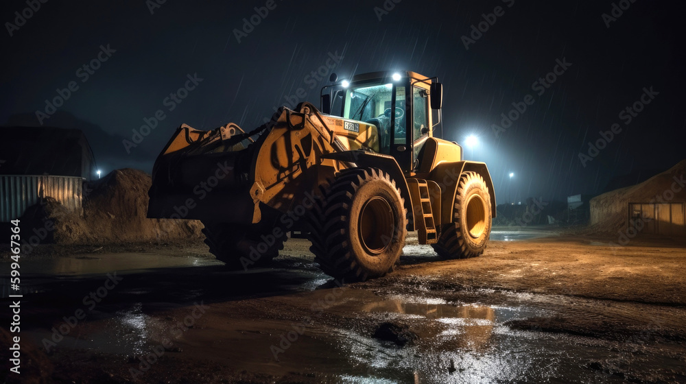 Obraz premium Wheel loader working in a quarry. Generative AI