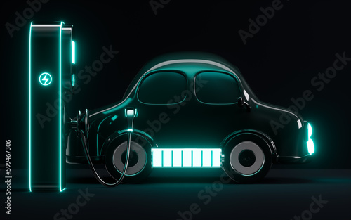 Automobile charging pile is charging the car  electric vehicle charging concept  3d rendering.