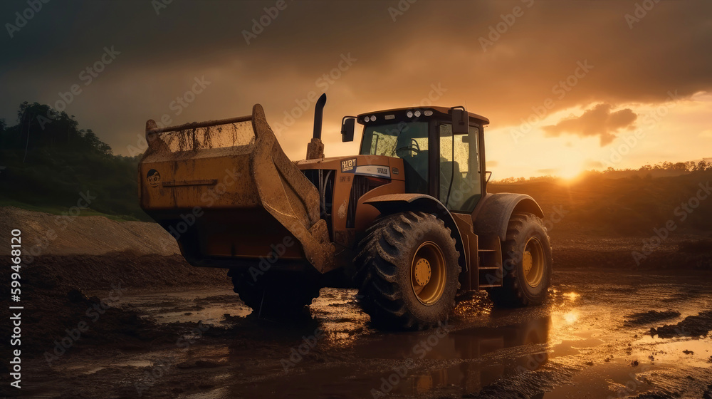 Wheel loader working in a quarry. Generative AI